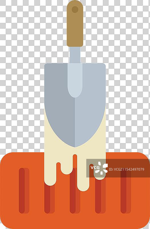 建筑工人在砖块上涂抹水泥填充物图片素材