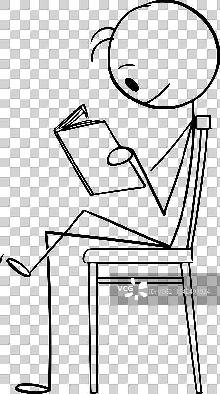 卡通人物坐在椅子上阅读书籍图片素材