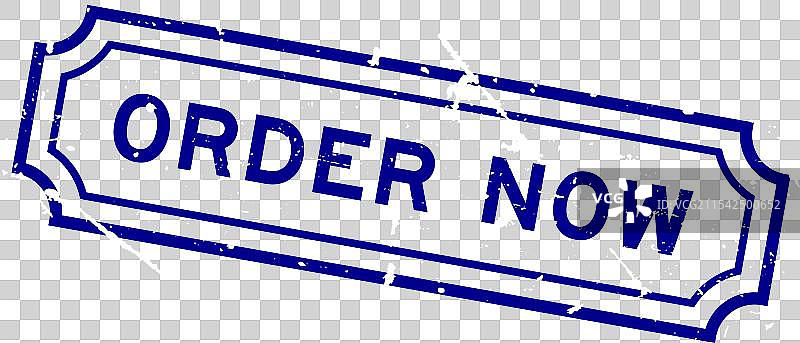 蓝色磨损风格的“立即订购”字样方形橡胶印章图片素材