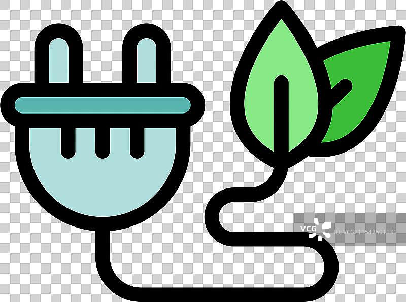 电插头连接到绿色叶子上图片素材