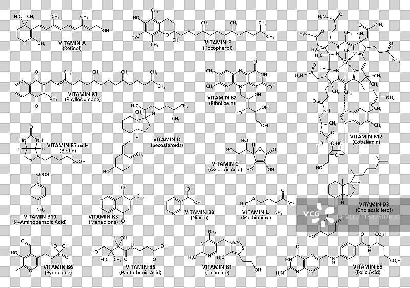 维生素酸的化学分子结构公式图片素材