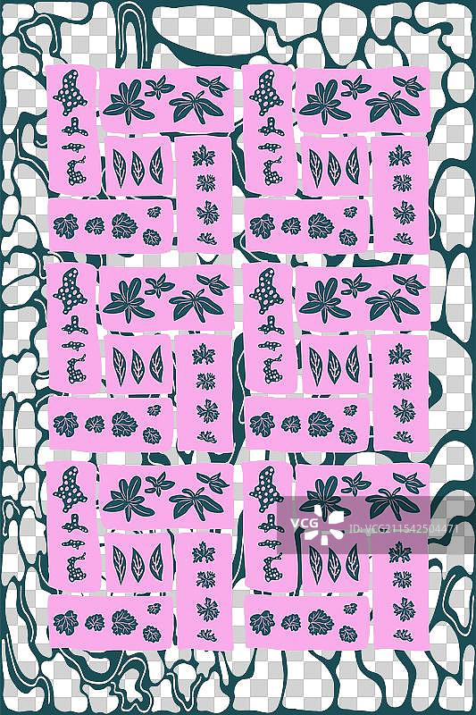 风格化的叶子、浆果和植物海报（蕨类植物）图片素材