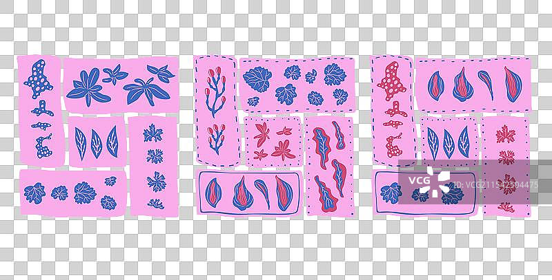 风格化的叶子、浆果和植物徽章套装图片素材