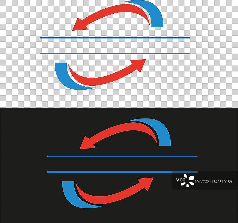 冷热红蓝弯曲双向箭头标志图片素材
