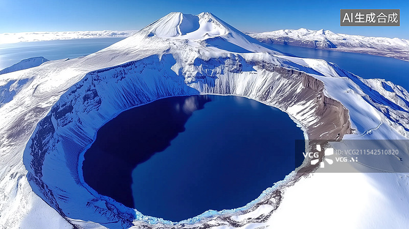【AI数字艺术】冰封火山湖图片素材