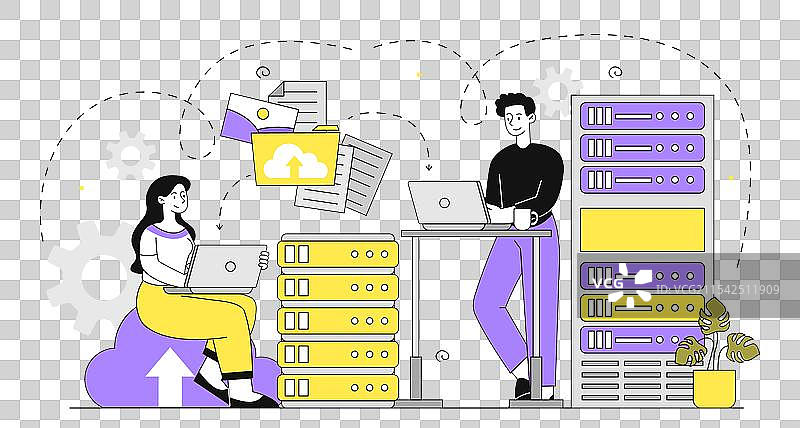 手握大数据的男女与服务器图片素材