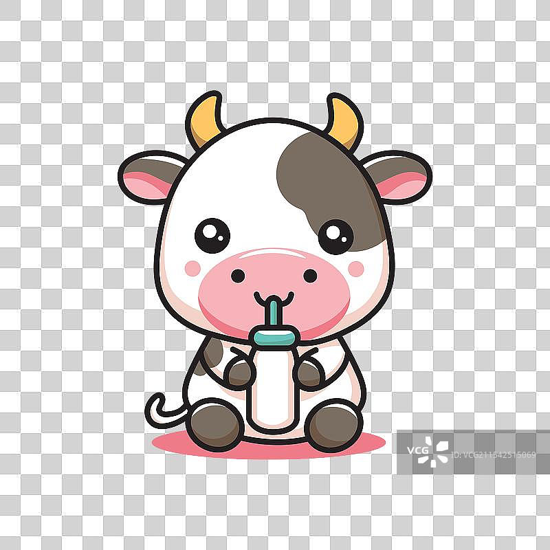 可爱的牛与牛奶瓶的可爱卡通图案图片素材