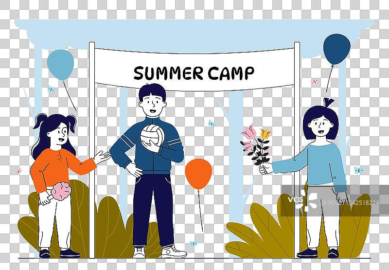 夏令营的男孩女孩们在玩球图片素材