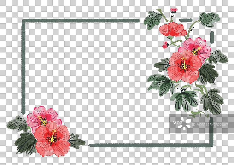 古风二十四节气花卉插画边框-夏至蜀葵花图片素材
