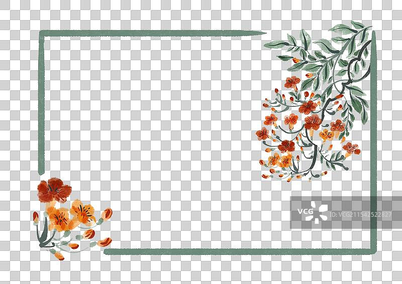 古风二十四节气花卉插画边框-小暑凌霄花图片素材