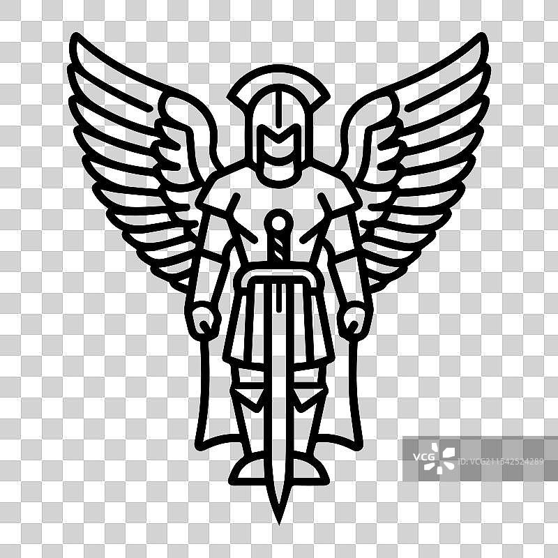 大天使图标或现代线条符号线条艺术图片素材