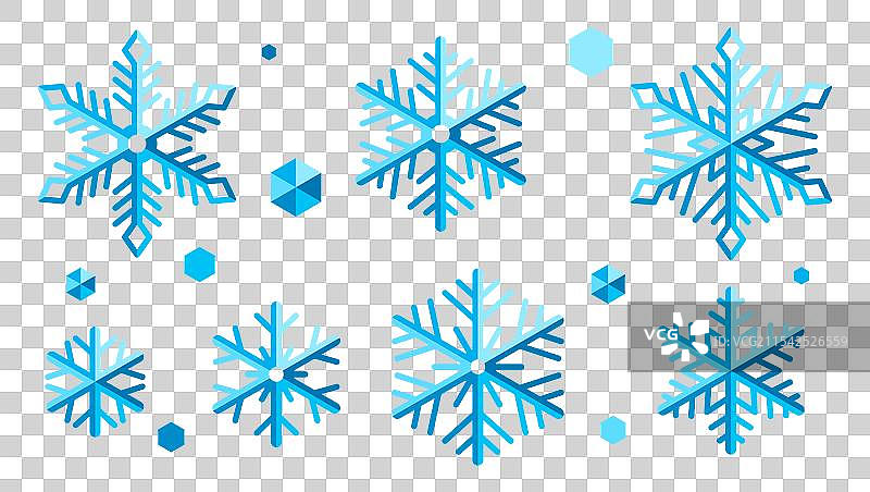 一组抽象的雪花，圣诞快乐和图片素材