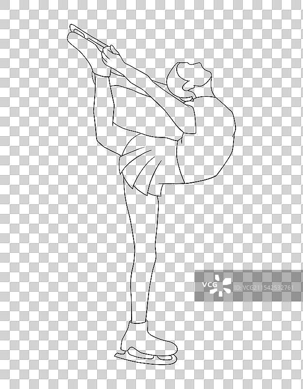 花样滑冰运动白描线稿元素图片素材