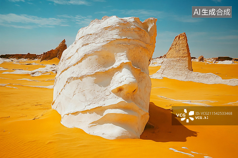 【AI数字艺术】神秘的沙漠中的巨大岩石头像图片素材