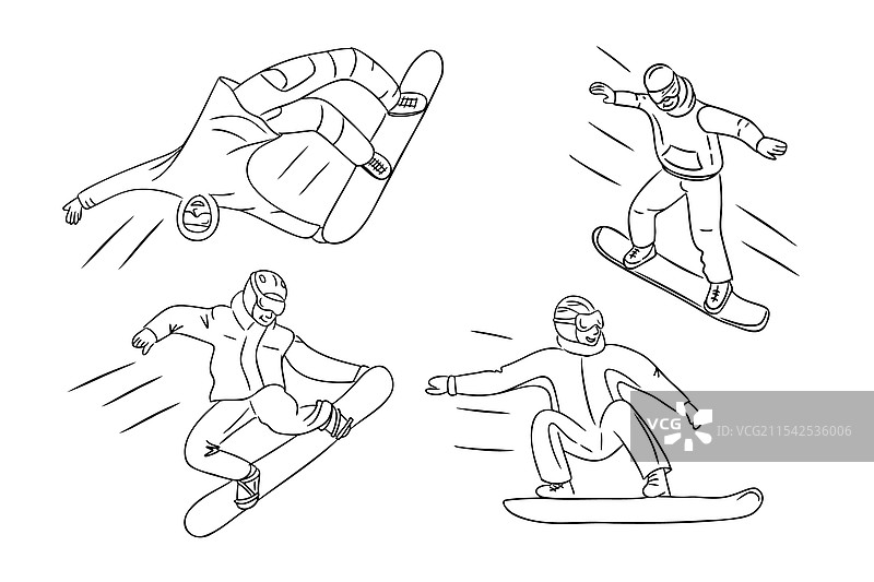 动态线条艺术集，展示滑雪者的动作图片素材