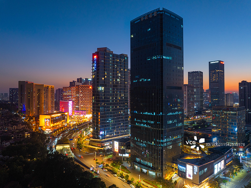 广州市番禺区万博CBD、万博商务区、长隆万博CBD城市夜景航拍图片素材