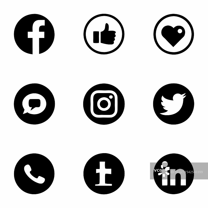 黑色流行社交媒体图标集合图片素材