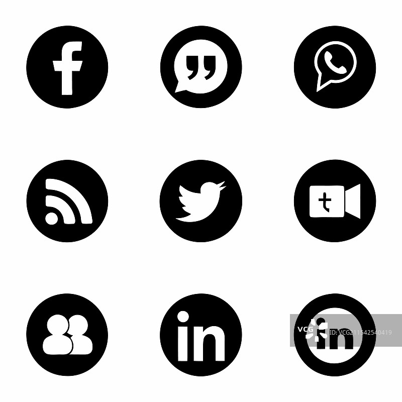 黑色流行社交媒体图标集合图片素材