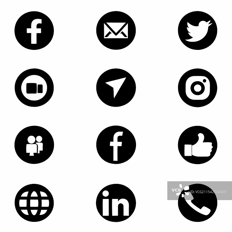 黑色流行社交媒体图标集合图片素材