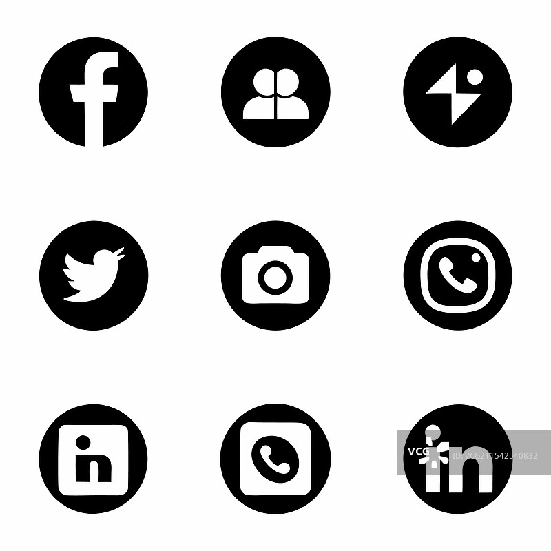 黑色流行社交媒体图标集合图片素材