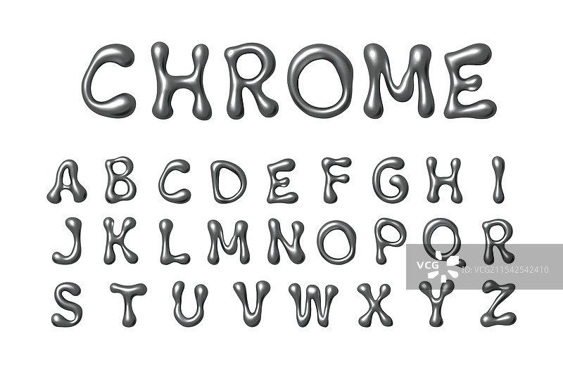 液态铬字体字母和数字的3D效果图片素材