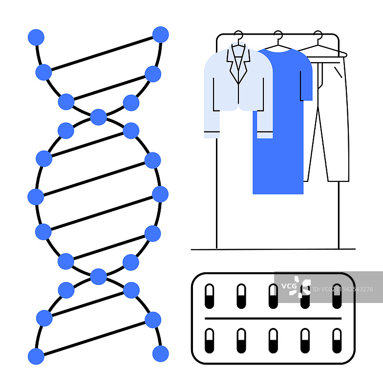 DNA螺旋形衣架，上面挂着服装和配饰图片素材