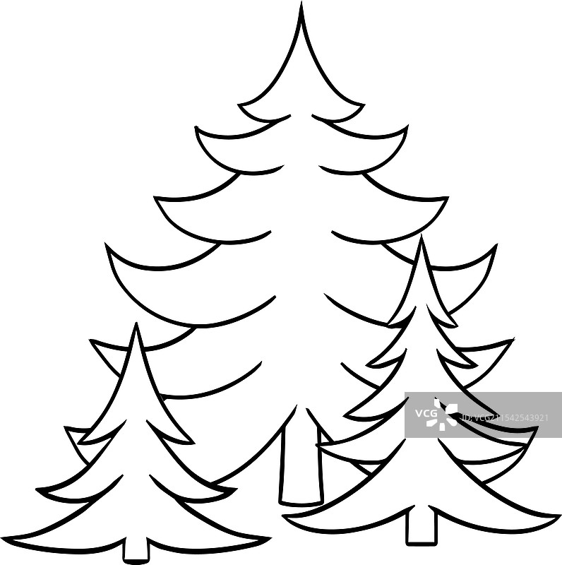 手绘的线条松树构图图片素材