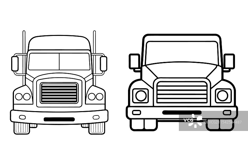 经典半挂卡车的正面视图 - 细节丰富图片素材
