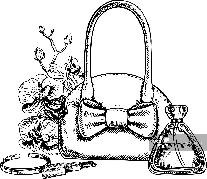 一个装有化妆品和配饰的女士手袋图片素材