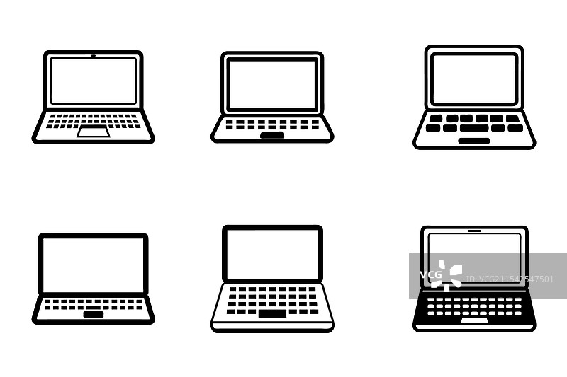 笔记本电脑图标套件，剪影风格图片素材