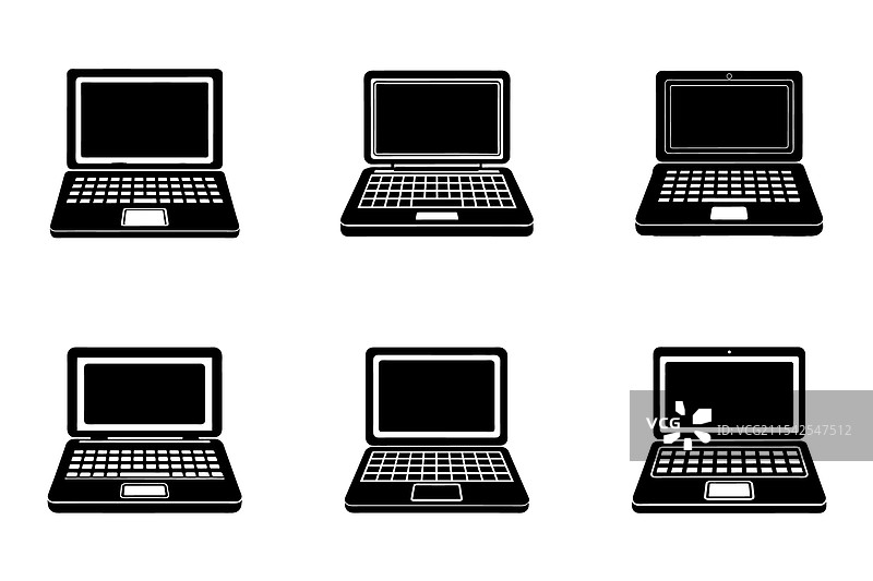 笔记本电脑图标套件，剪影风格图片素材