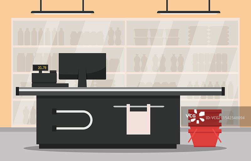 空荡荡的超市内部，货架上空无一物图片素材