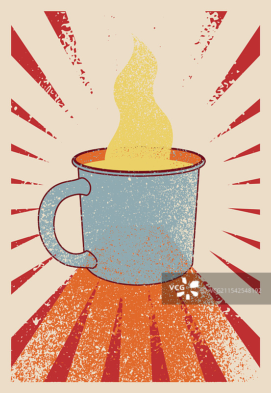 带有热饮的杯子，热茶，复古海报设计图片素材