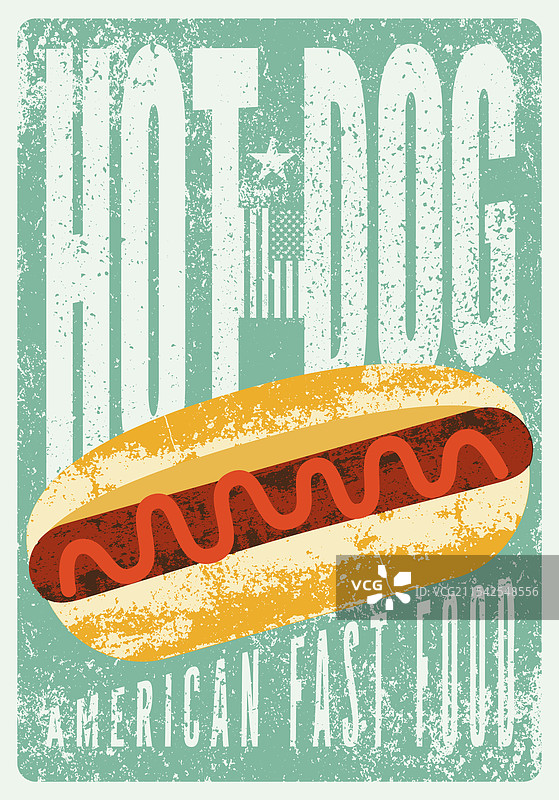 热狗复古风格的磨损海报图片素材