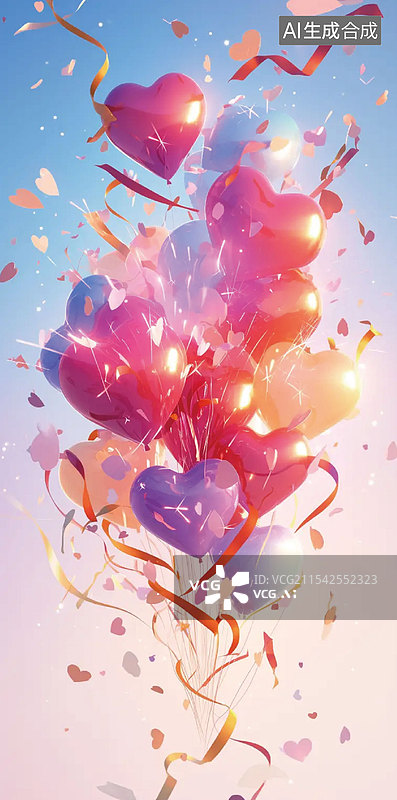 【AI数字艺术】彩色背景下的心形特写镜头图片素材
