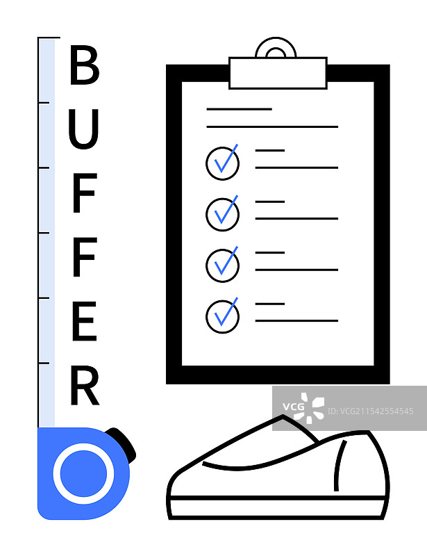 卷尺、清单和鞋子的象征图片素材