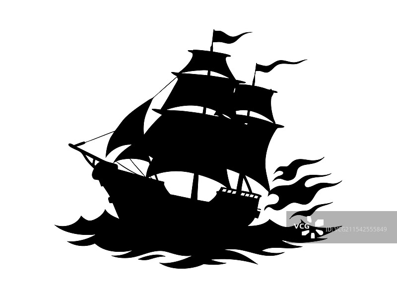 经典的黑白海盗船剪影图片素材