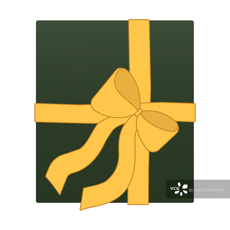 绿色礼品盒盖，上面系着黄色丝带和蝴蝶结图片素材