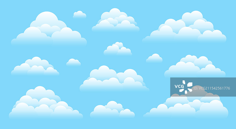 白色蓬松透明的云团与蓝天图片素材