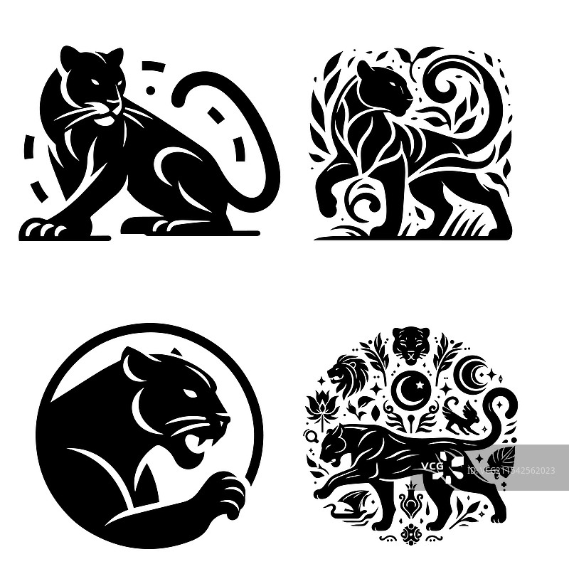 黑豹剪影图标，白色背景图片素材