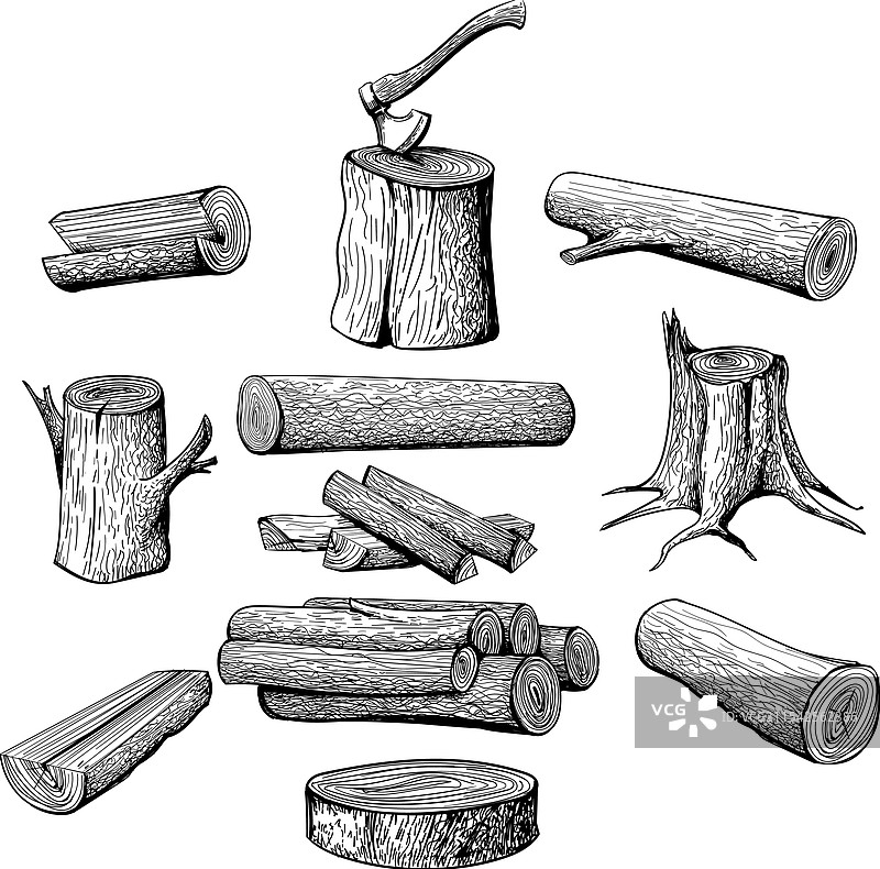 柴火堆的墨水素描图片素材