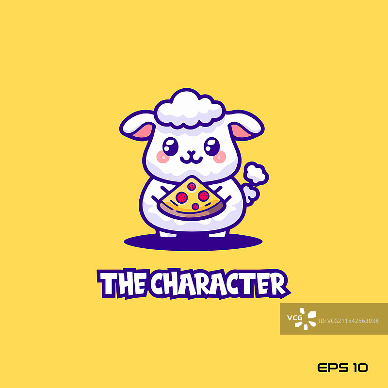 可爱的羊拿着比萨饼角色 EPS 10图片素材