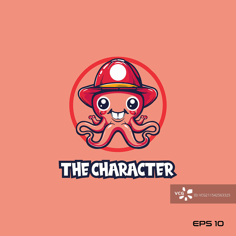 戴着帽子的红色章鱼微笑角色 EPS图片素材