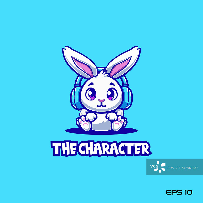 戴耳机的兔子角色，EPS 10 吉祥物图片素材