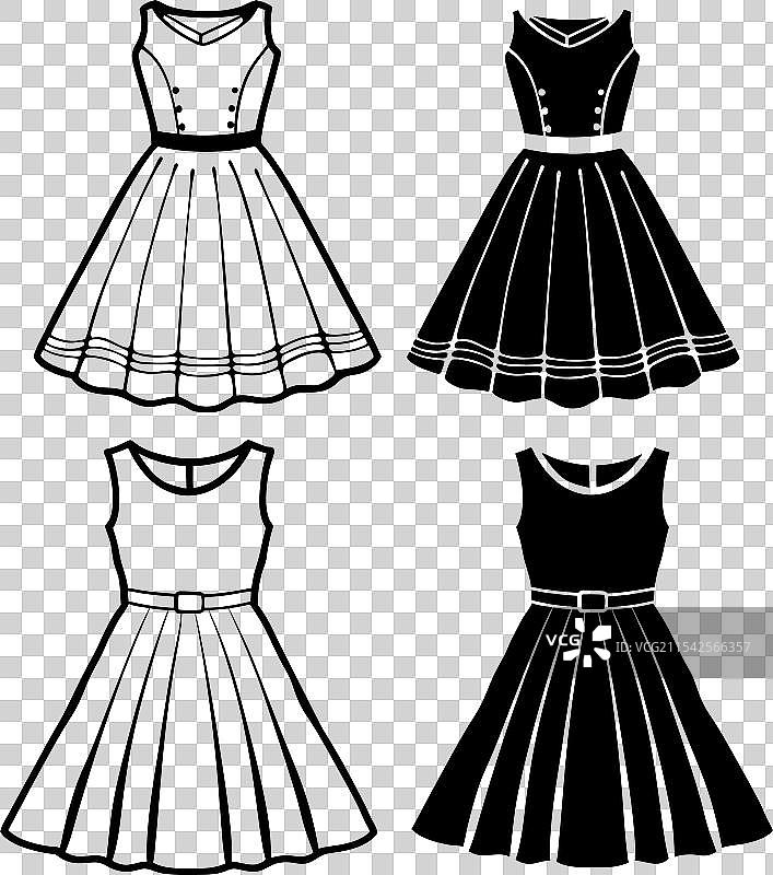 一组线条连衣裙的技术时尚线稿图片素材