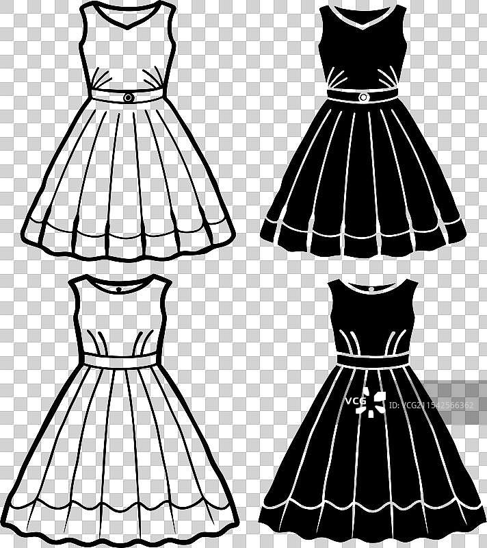 set of a line dresses technical fashion line art图片素材