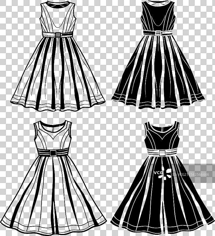 一组线条连衣裙的技术时尚线条艺术图片素材