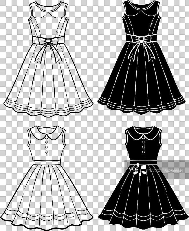 一组线条连衣裙的技术时尚线稿图片素材