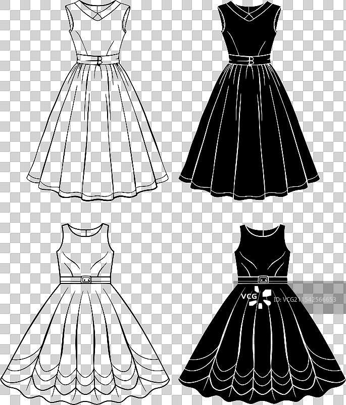 一组线条连衣裙的技术时尚线稿图片素材