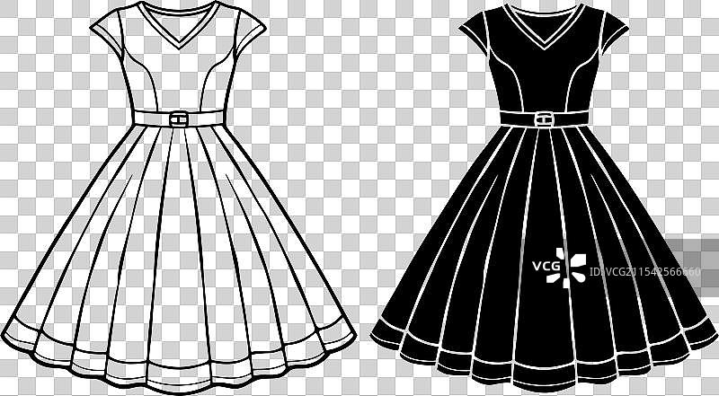 一组线条连衣裙的技术时尚线稿图片素材